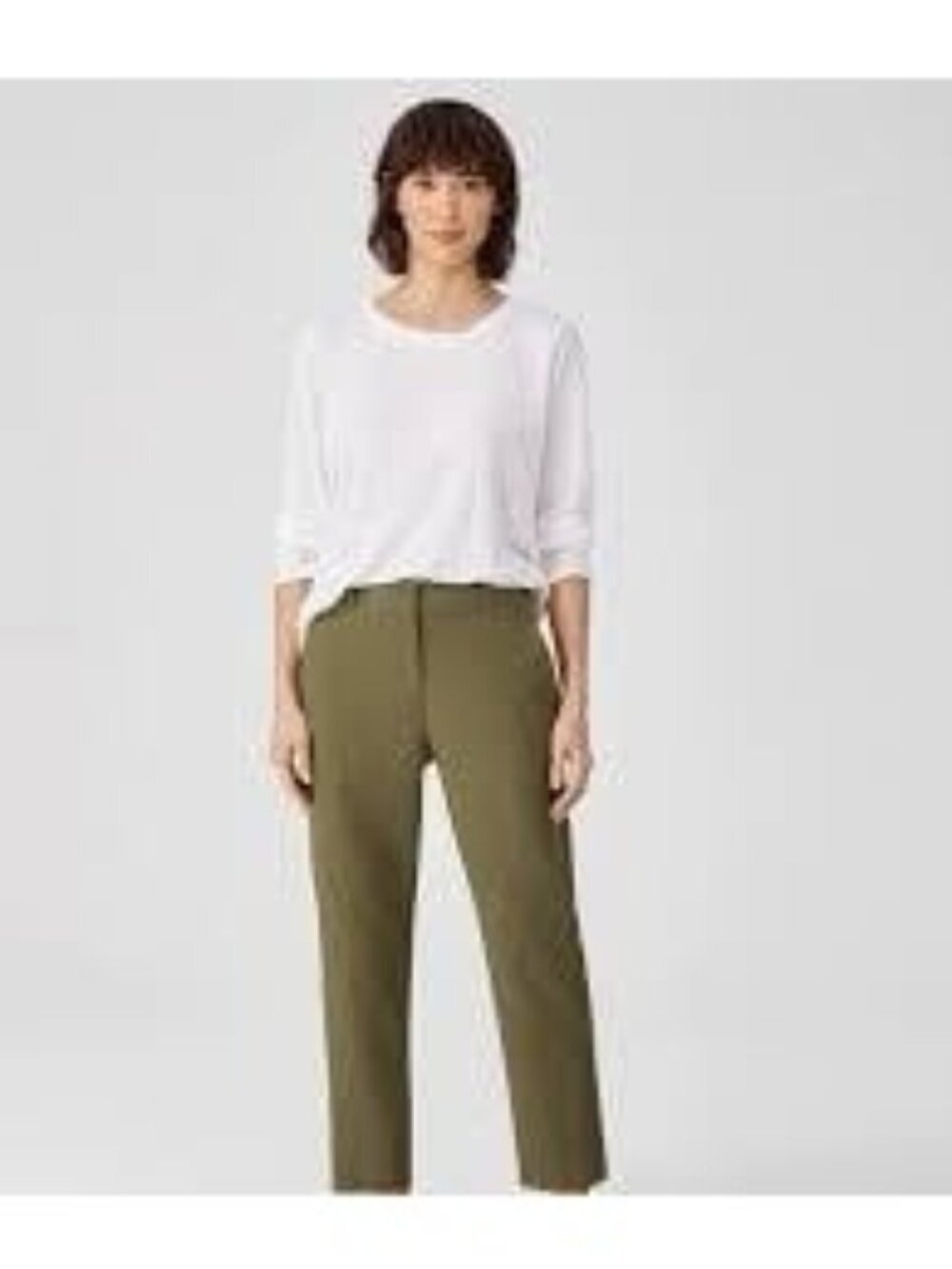 Eileen Fisher Cotton Hemp Tapered Ankle Pant Olive Green Sustainable Elastic 1X